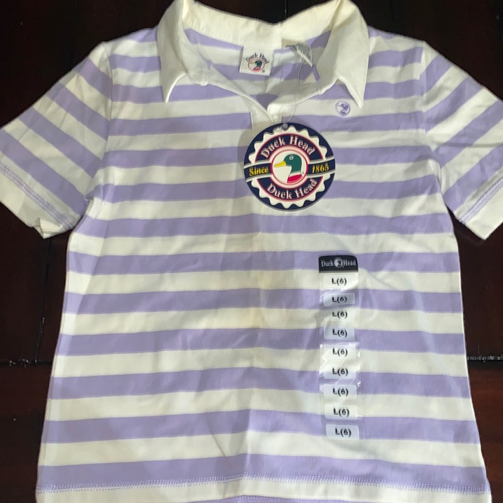 Duck Head Girls Large 6 Stripe Purple and White